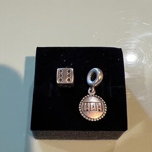Authentic Pandora Silver Dice and triple 7’s dangle Charm Set!!